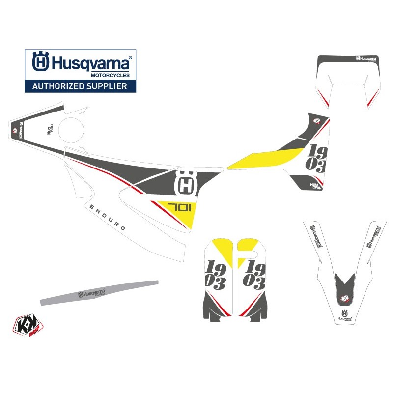 Kit déco Motocross HUSQVARNA Heyday Gris/Jaune pour 701 Enduro