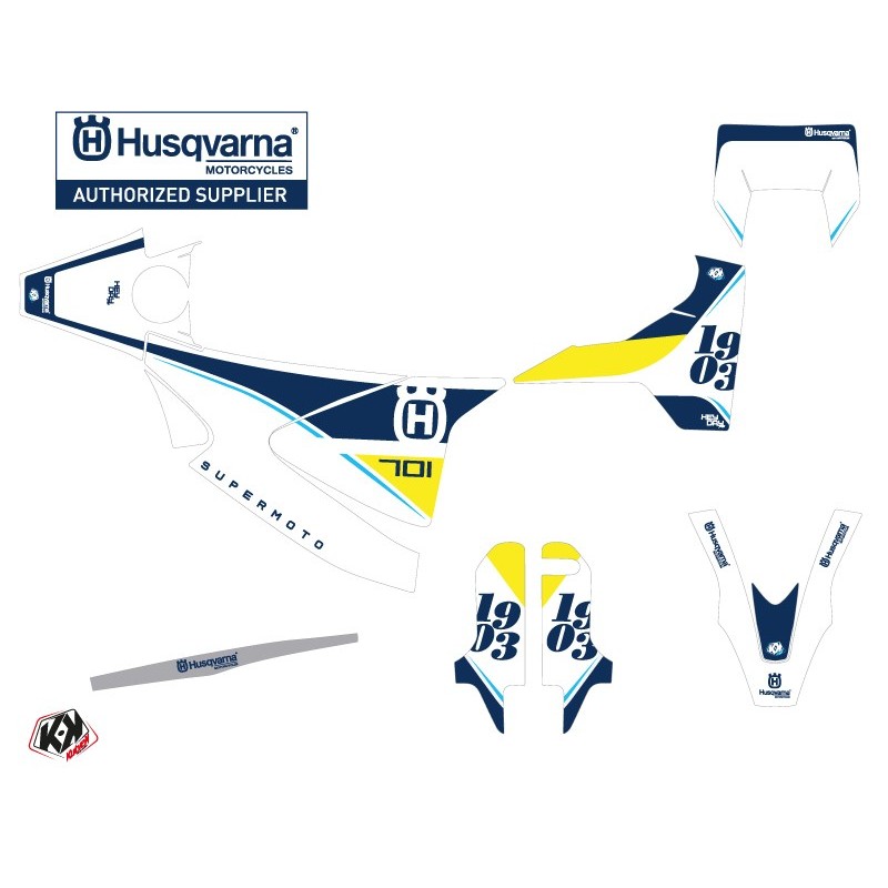 Kit déco Motocross HUSQVARNA Heyday Bleu/Jaune pour 701 Supermoto