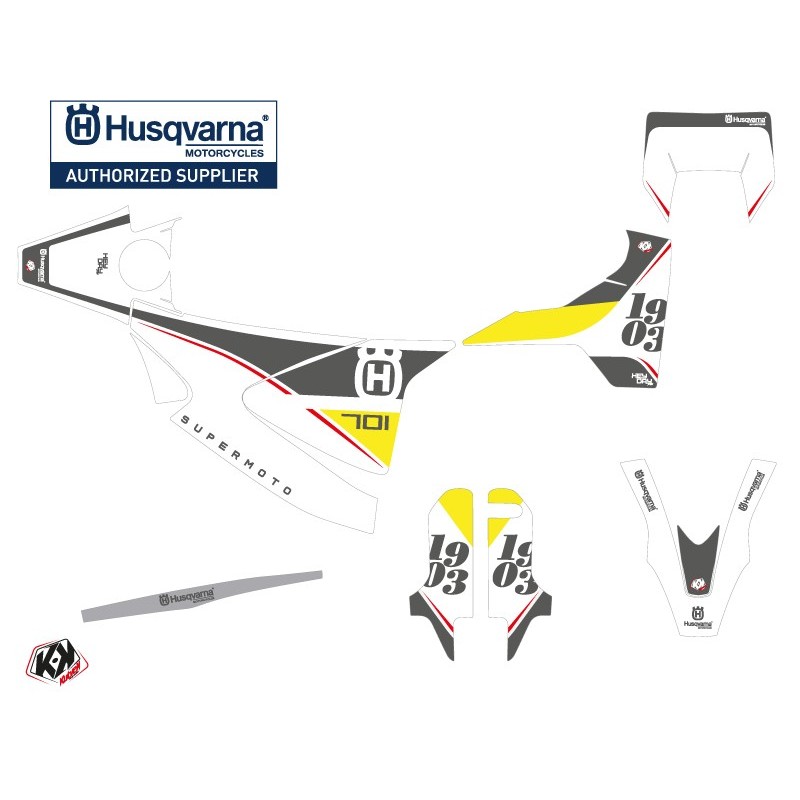 Kit déco Motocross HUSQVARNA Heyday Gris/Jaune pour701 Supermoto